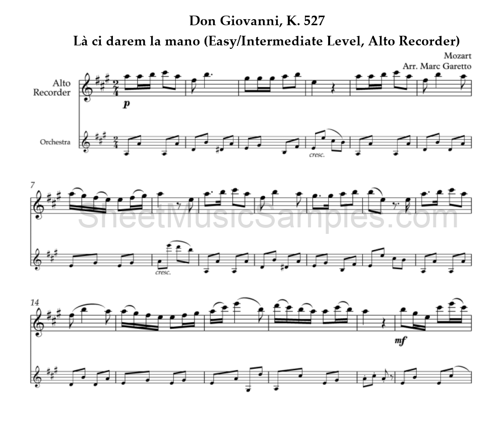 Don Giovanni, K. 527 - Là ci darem la mano (Easy/Intermediate Level, Alto Recorder)