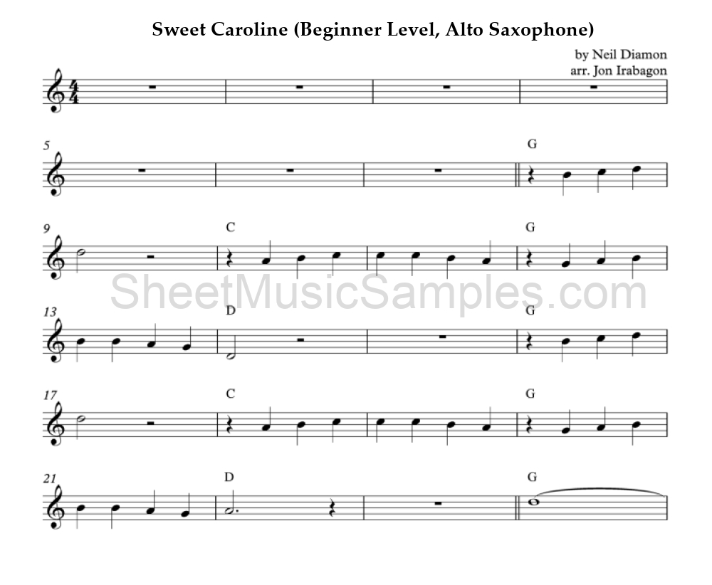 Sweet Caroline (Beginner Level, Alto Saxophone)