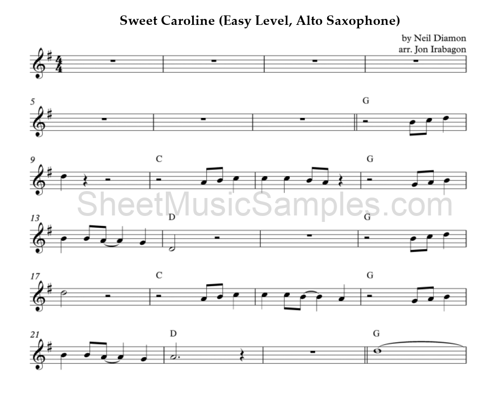 Sweet Caroline (Easy Level, Alto Saxophone)