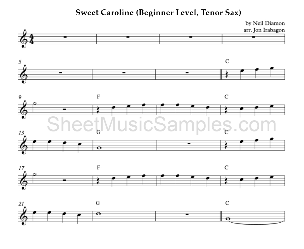 Sweet Caroline (Beginner Level, Tenor Sax)