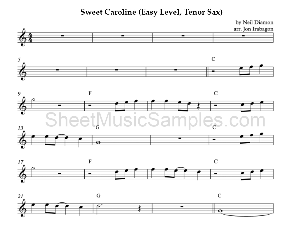 Sweet Caroline (Easy Level, Tenor Sax)