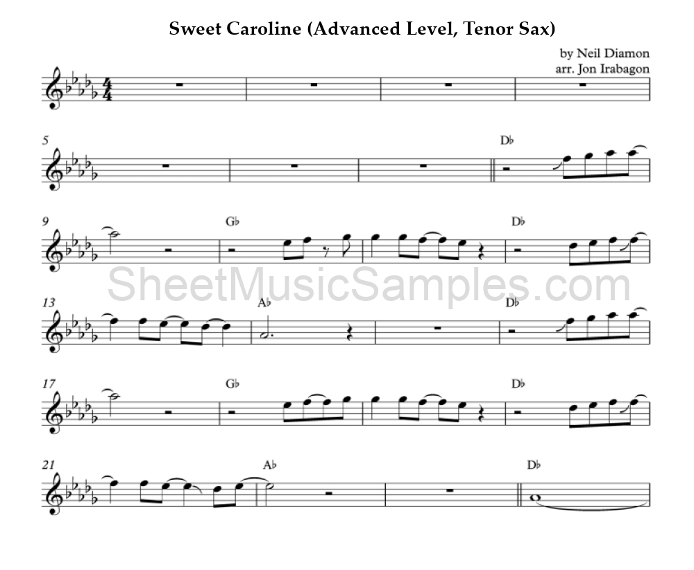 Sweet Caroline (Advanced Level, Tenor Sax)