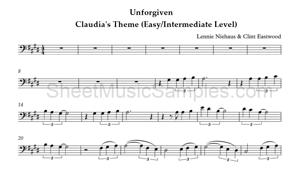 Unforgiven - Claudia's Theme (Easy/Intermediate Level)