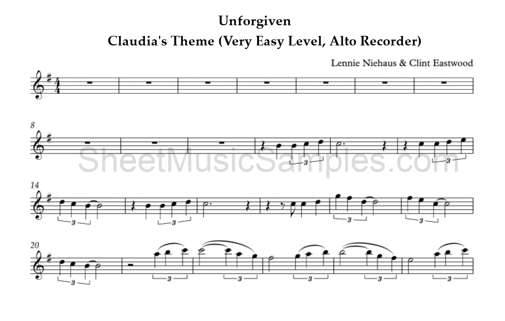 Unforgiven - Claudia's Theme (Very Easy Level, Alto Recorder)