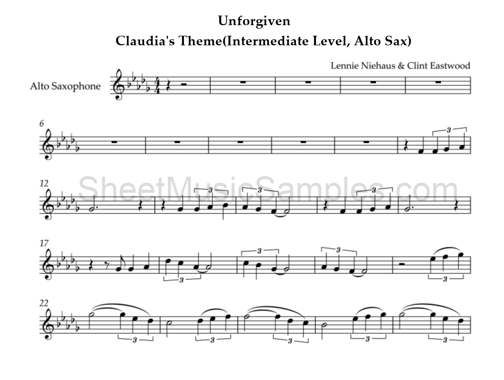 Unforgiven - Claudia's Theme(Intermediate Level, Alto Sax)