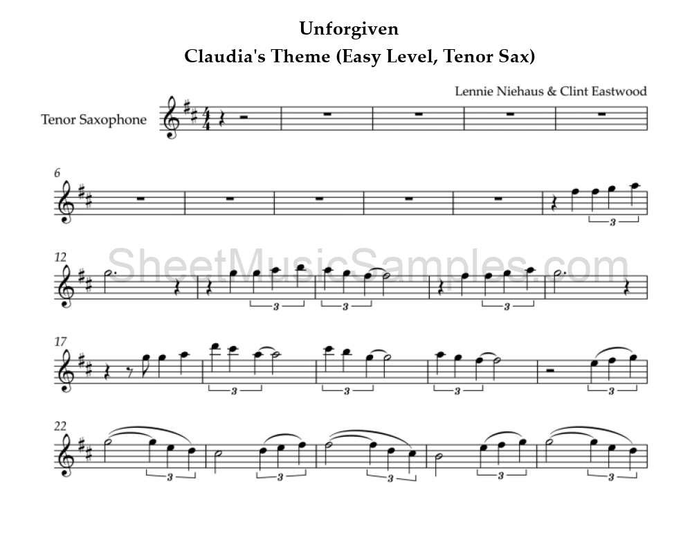 Unforgiven - Claudia's Theme (Easy Level, Tenor Sax)