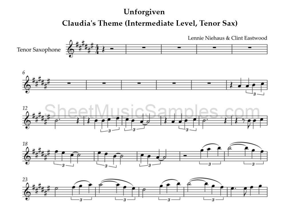 Unforgiven - Claudia's Theme (Intermediate Level, Tenor Sax)