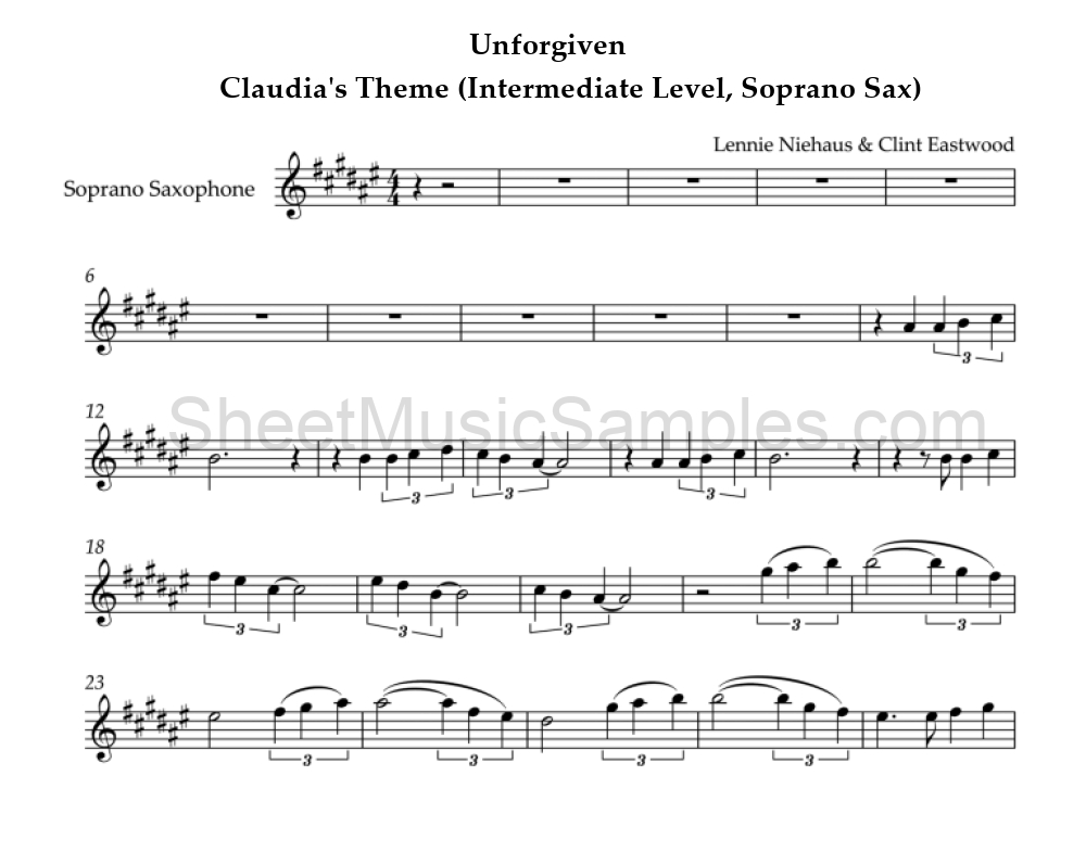 Unforgiven - Claudia's Theme (Intermediate Level, Soprano Sax)