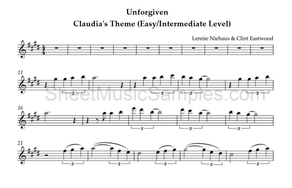 Unforgiven - Claudia's Theme (Easy/Intermediate Level)