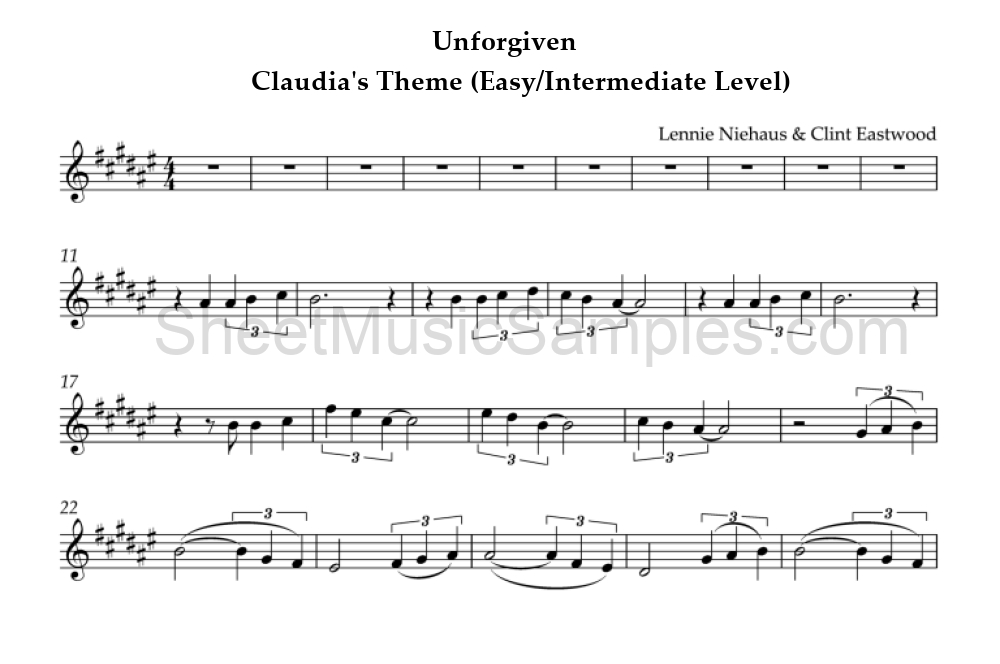 Unforgiven - Claudia's Theme (Easy/Intermediate Level)