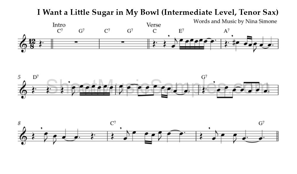 I Want a Little Sugar in My Bowl (Intermediate Level, Tenor Sax)