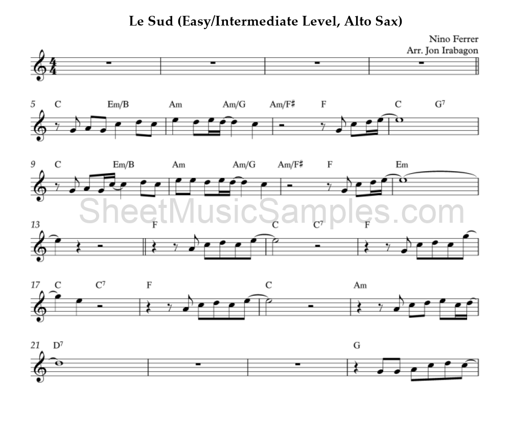 Le Sud (Easy/Intermediate Level, Alto Sax)