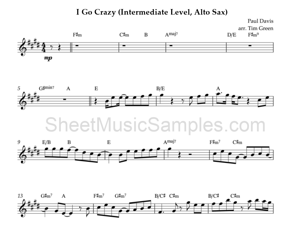 I Go Crazy (Intermediate Level, Alto Sax)