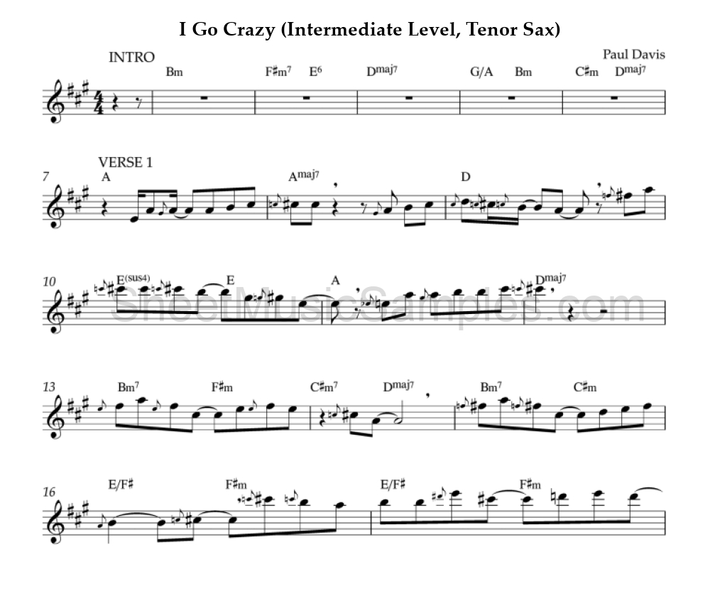 I Go Crazy (Intermediate Level, Tenor Sax)