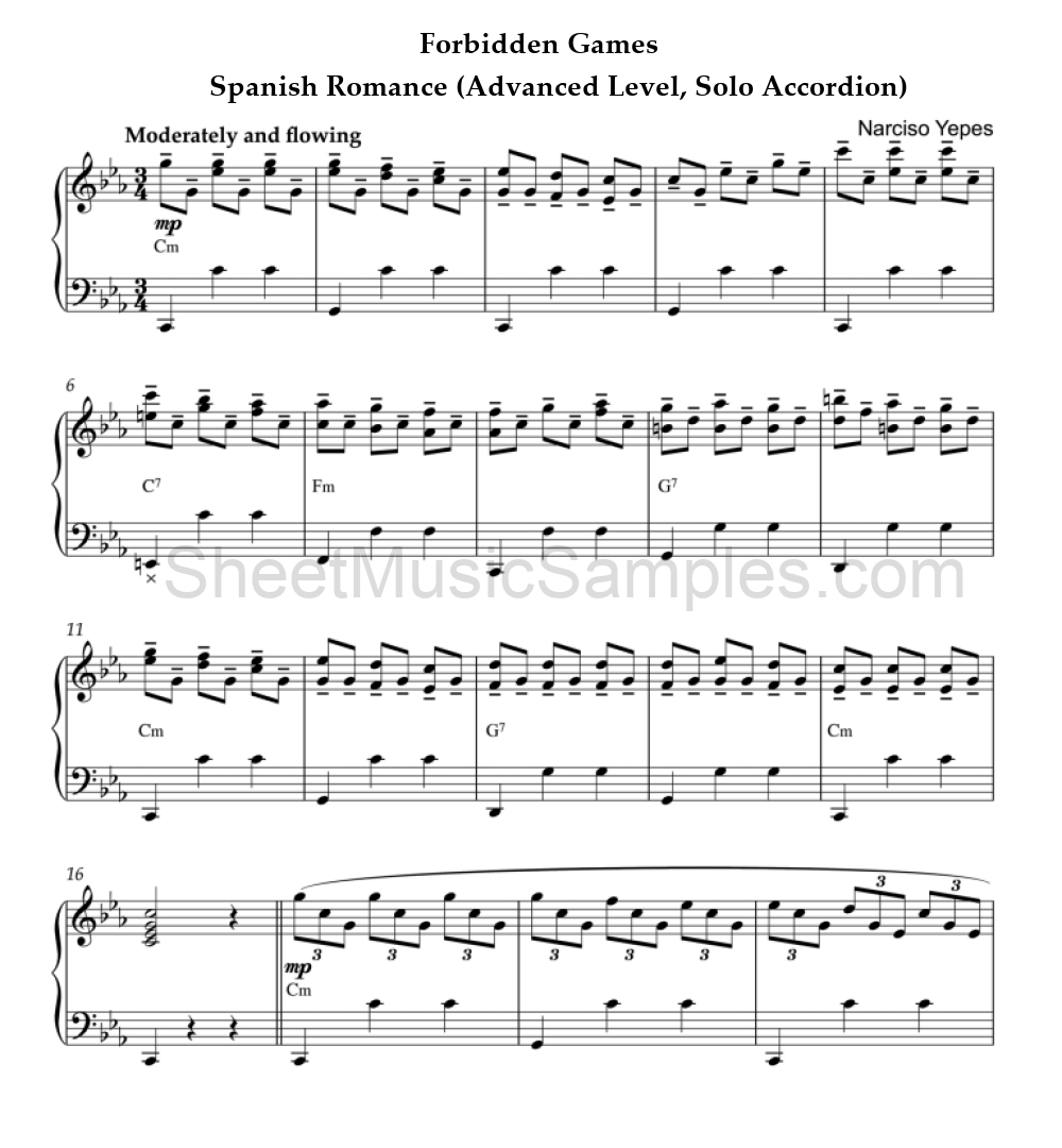 Forbidden Games - Spanish Romance (Advanced Level, Solo Accordion)