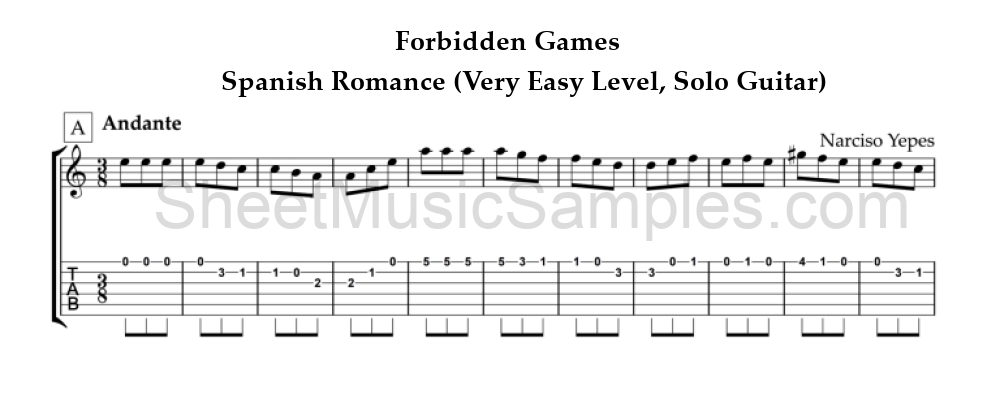 Forbidden Games - Spanish Romance (Very Easy Level, Solo Guitar)