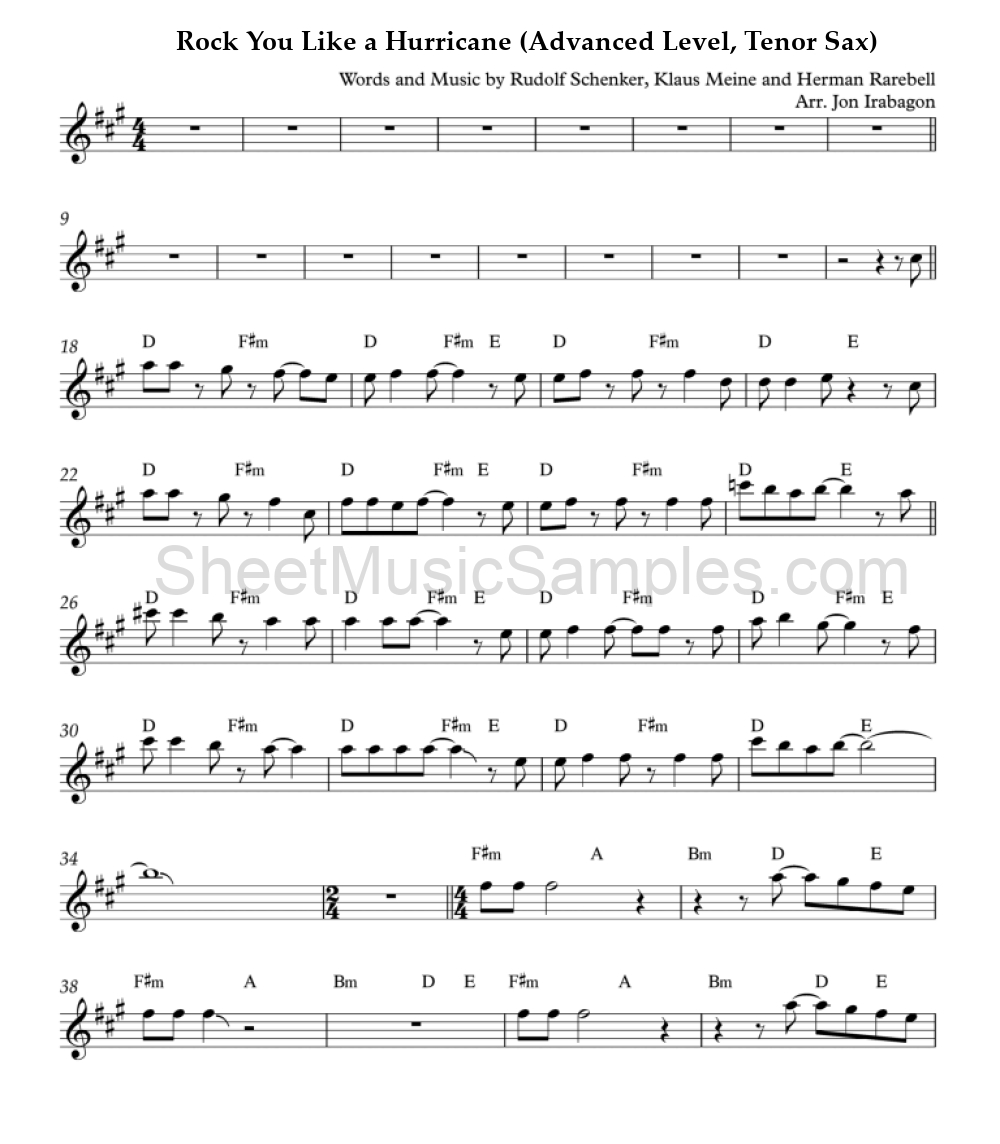 Rock You Like a Hurricane (Advanced Level, Tenor Sax)