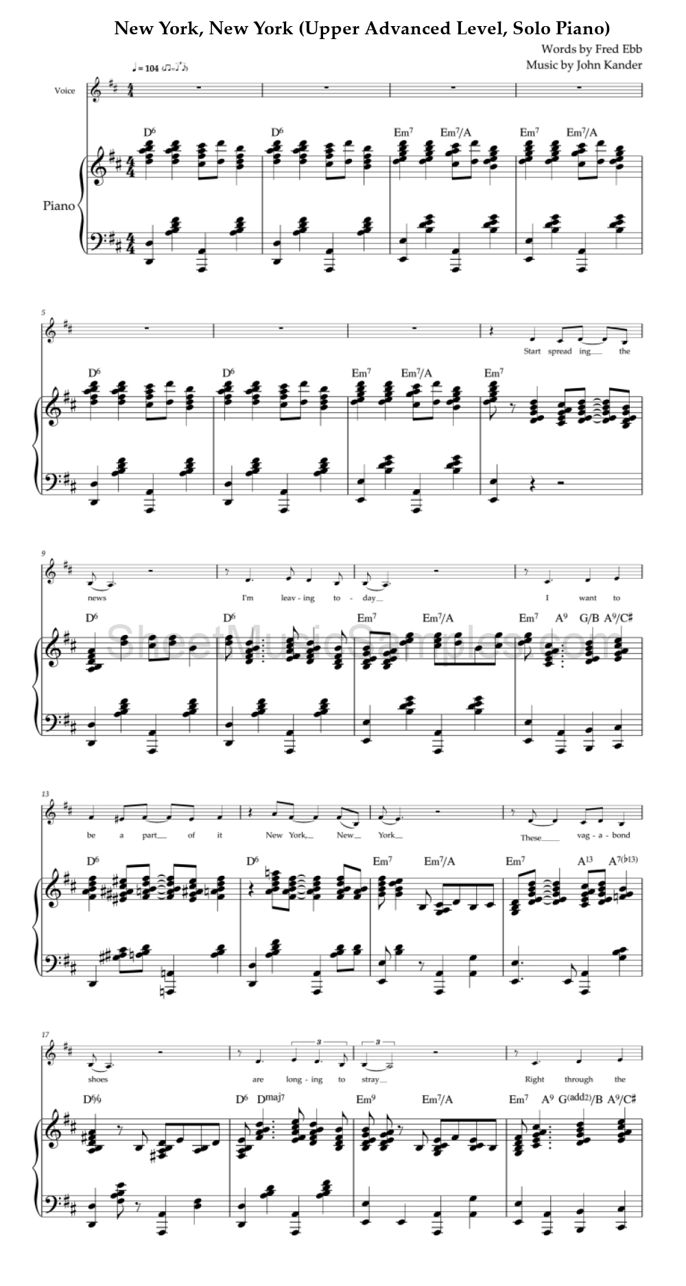 New York, New York (Upper Advanced Level, Solo Piano)