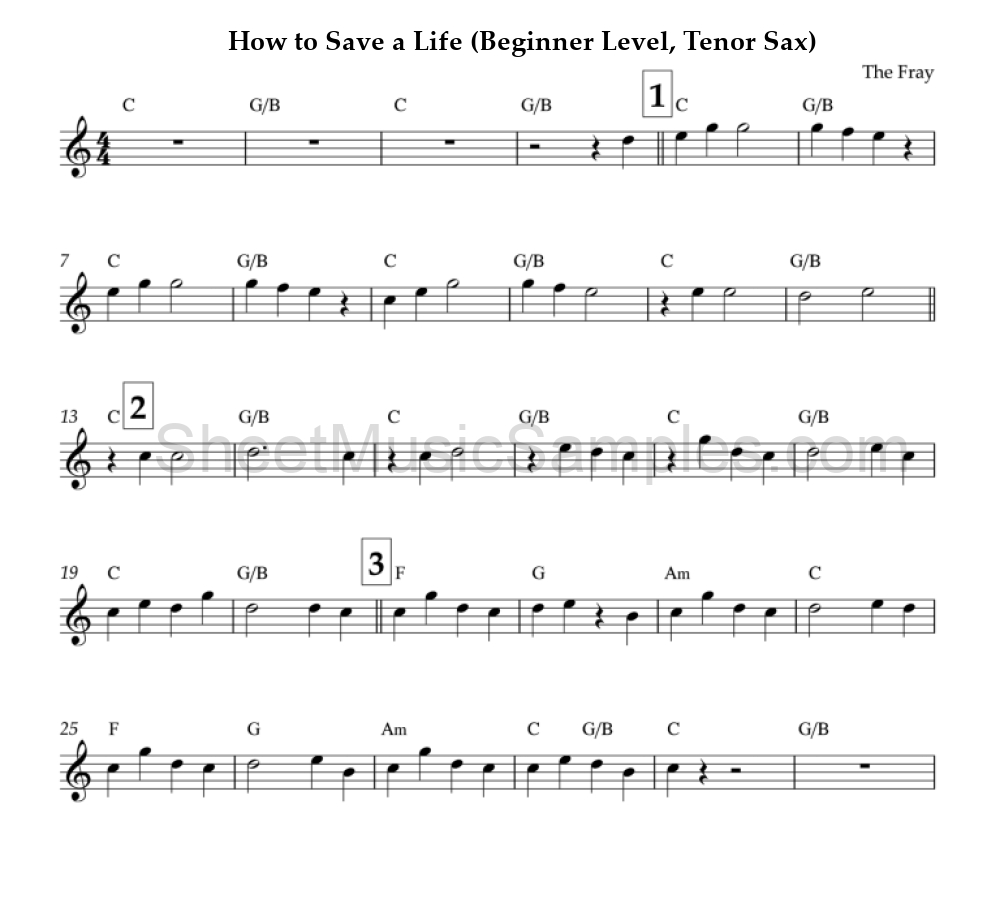 How to Save a Life (Beginner Level, Tenor Sax)