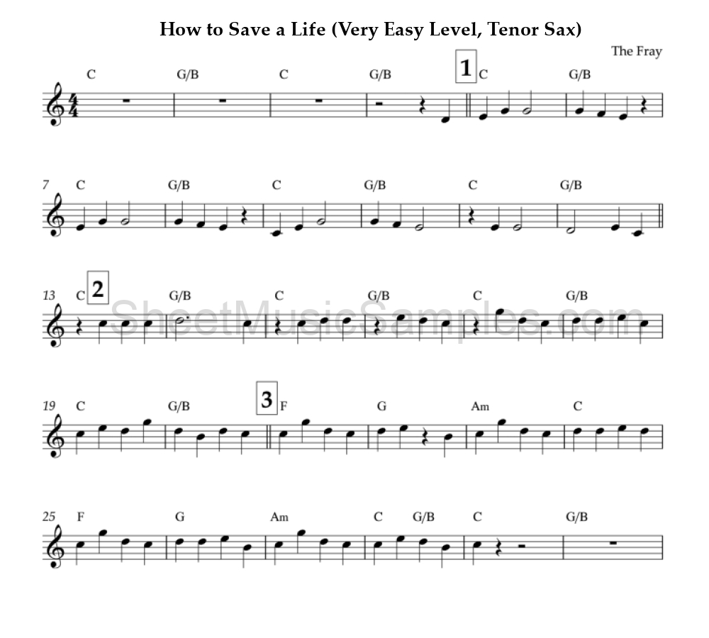 How to Save a Life (Very Easy Level, Tenor Sax)