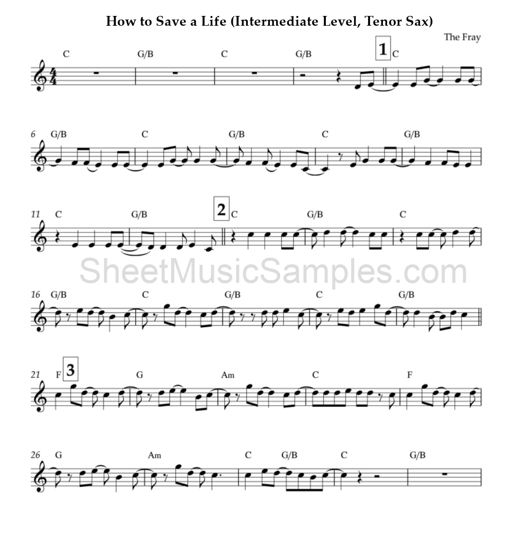 How to Save a Life (Intermediate Level, Tenor Sax)