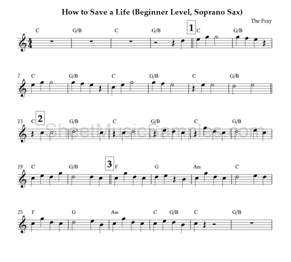 How to Save a Life (Beginner Level, Soprano Sax)