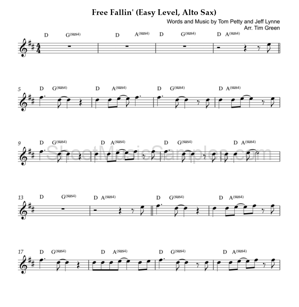 Free Fallin' (Easy Level, Alto Sax)