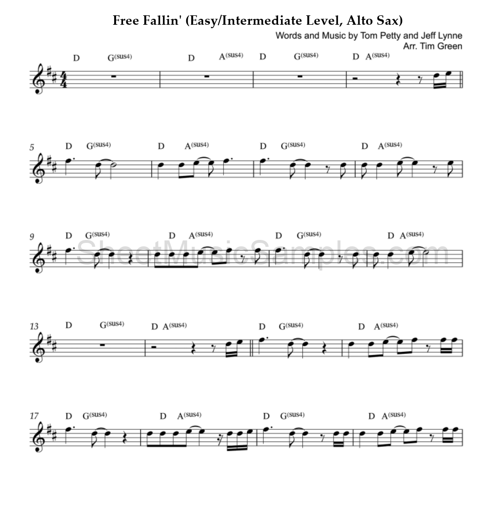 Free Fallin' (Easy/Intermediate Level, Alto Sax)