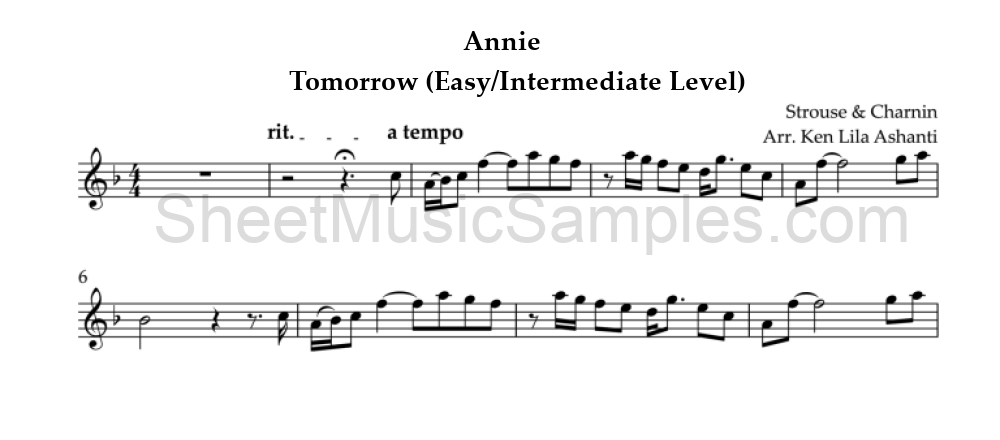 Annie - Tomorrow (Easy/Intermediate Level)