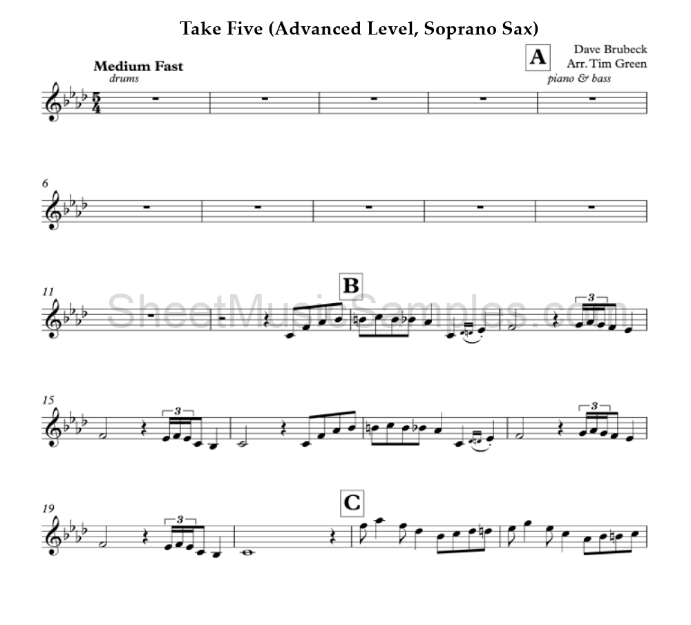 Take Five (Advanced Level, Soprano Sax)