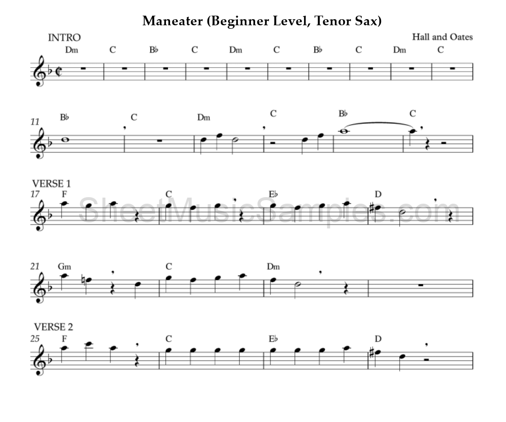 Maneater (Beginner Level, Tenor Sax)