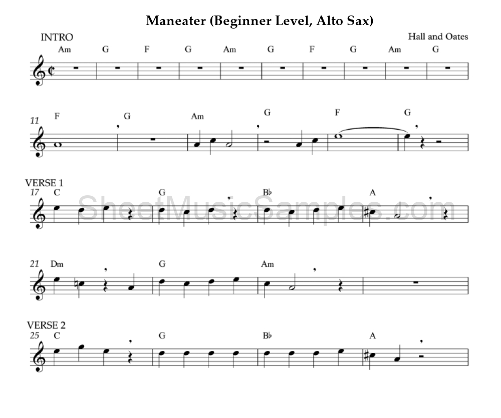 Maneater (Beginner Level, Alto Sax)