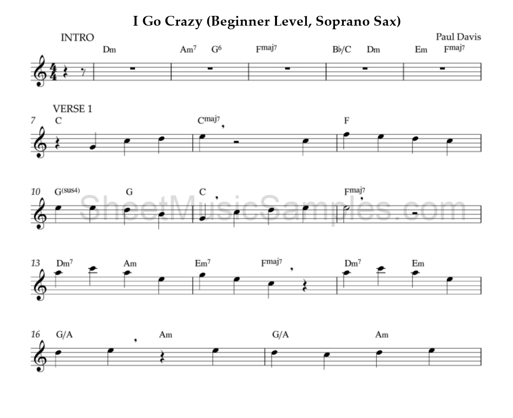 I Go Crazy (Beginner Level, Soprano Sax)