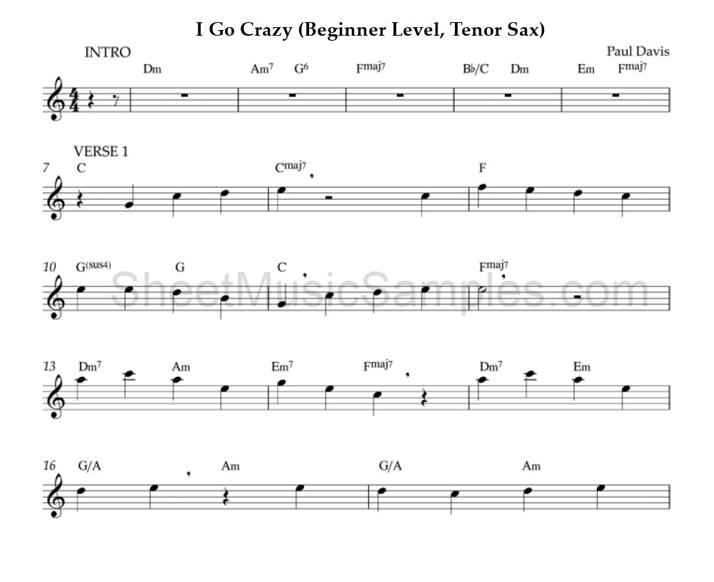 I Go Crazy (Beginner Level, Tenor Sax)