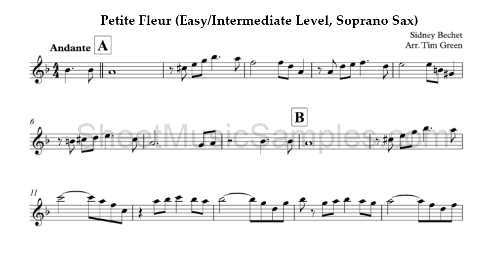 Petite Fleur (Easy/Intermediate Level, Soprano Sax)