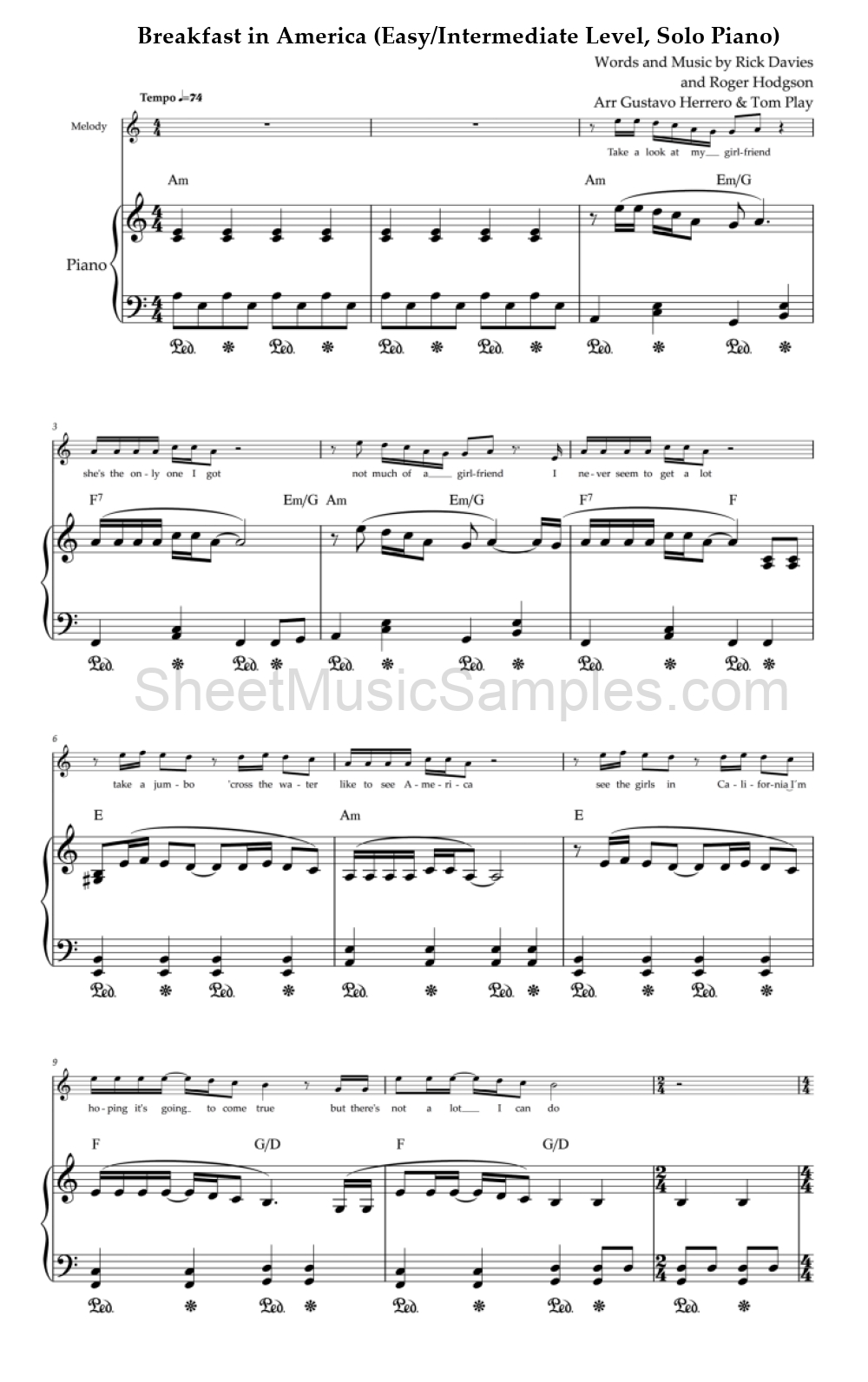 Breakfast in America (Easy/Intermediate Level, Solo Piano)