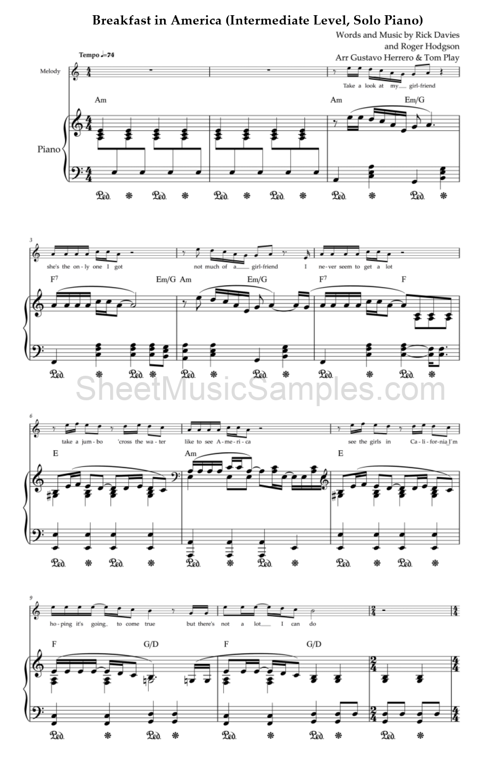 Breakfast in America (Intermediate Level, Solo Piano)