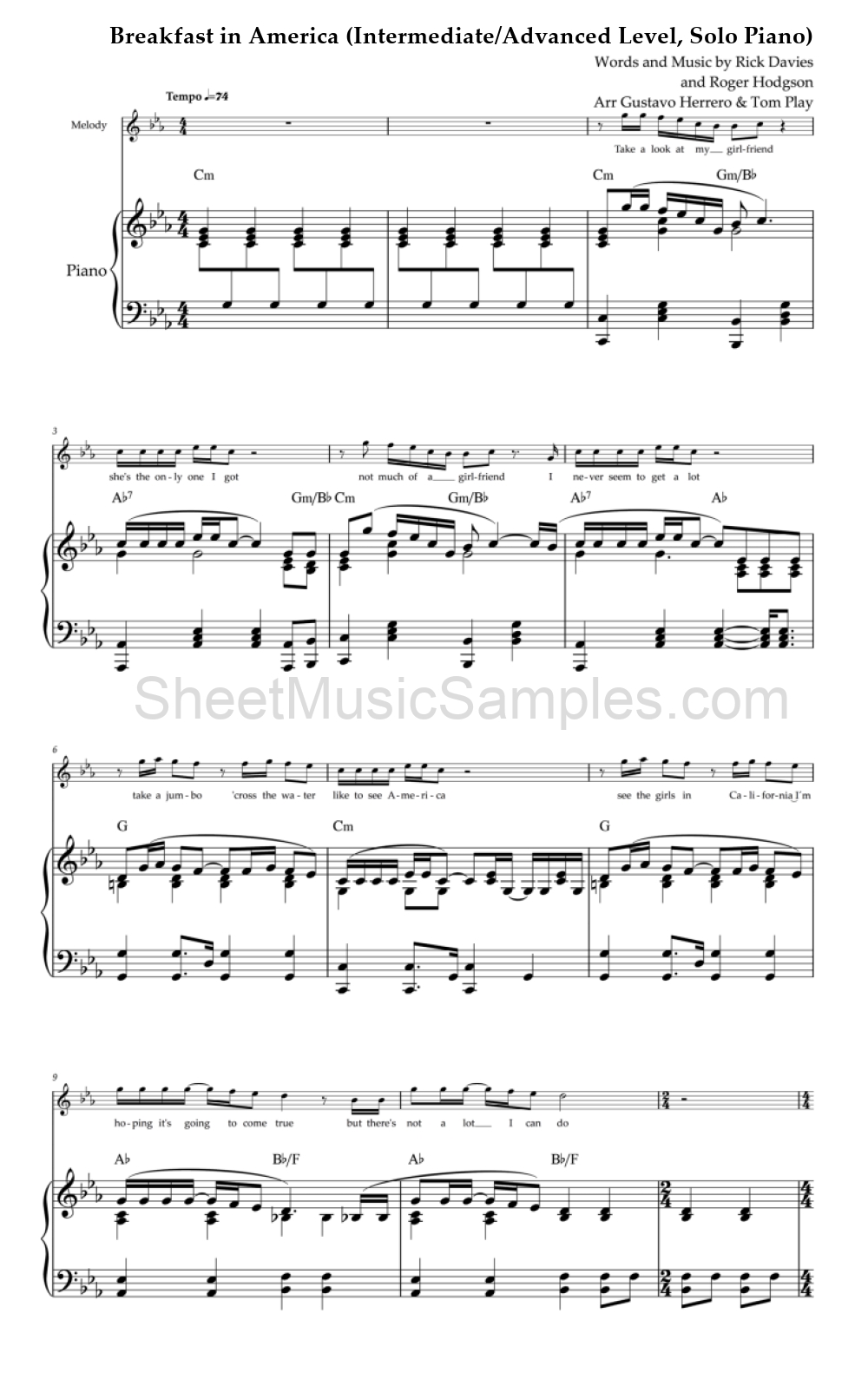 Breakfast in America (Intermediate/Advanced Level, Solo Piano)