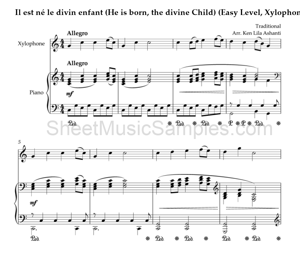 Il est né le divin enfant (He is born, the divine Child) (Easy Level, Xylophone)