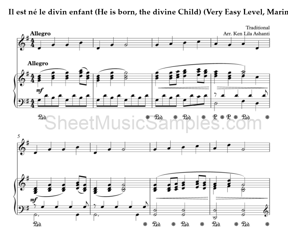 Il est né le divin enfant (He is born, the divine Child) (Very Easy Level, Marimba)