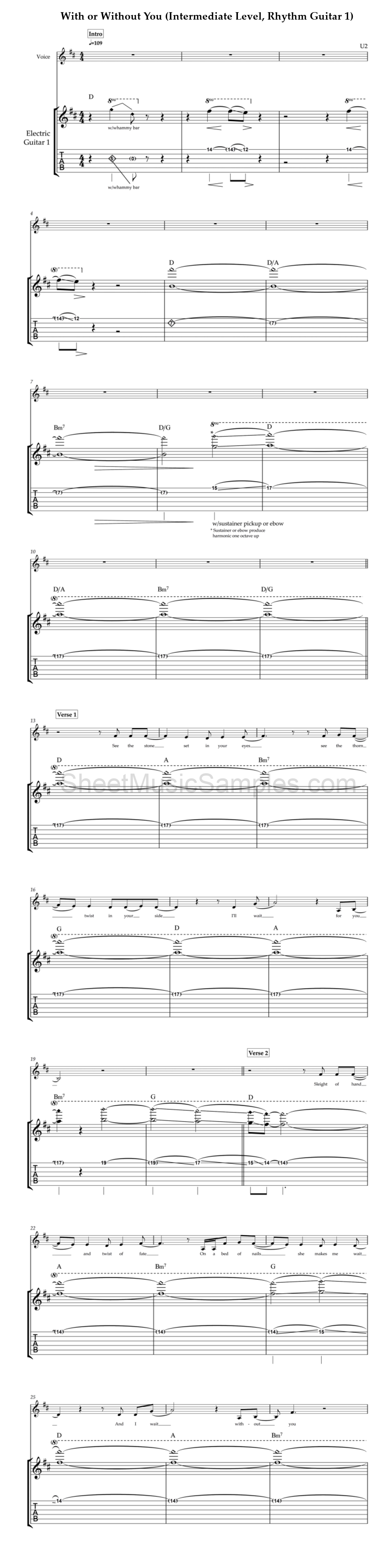 With or Without You (Intermediate Level, Rhythm Guitar 1)