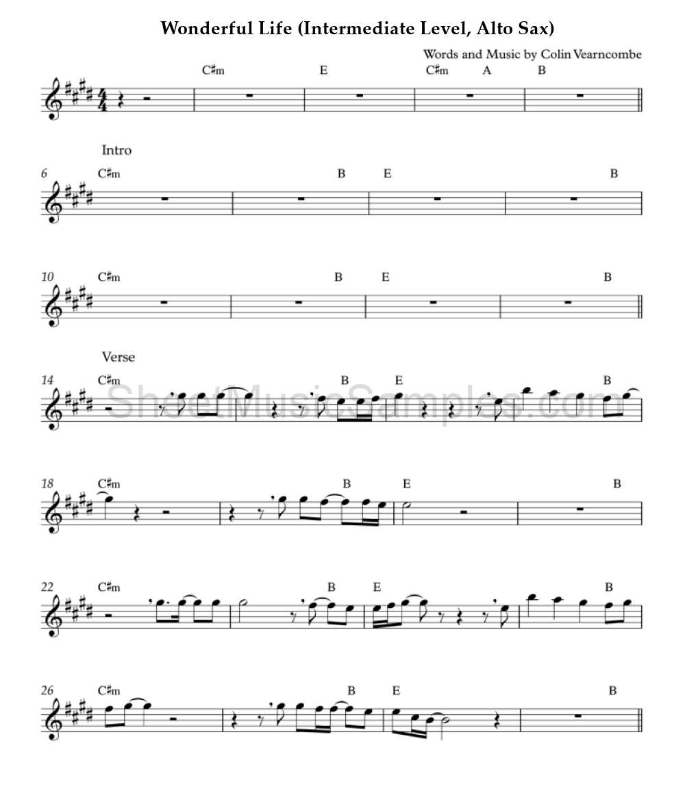 Wonderful Life (Intermediate Level, Alto Sax)