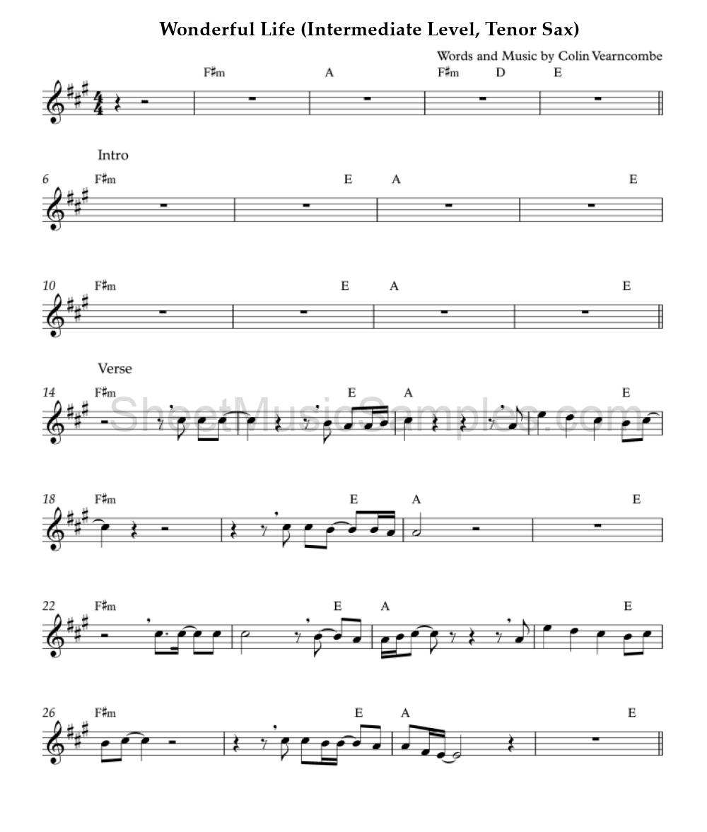 Wonderful Life (Intermediate Level, Tenor Sax)