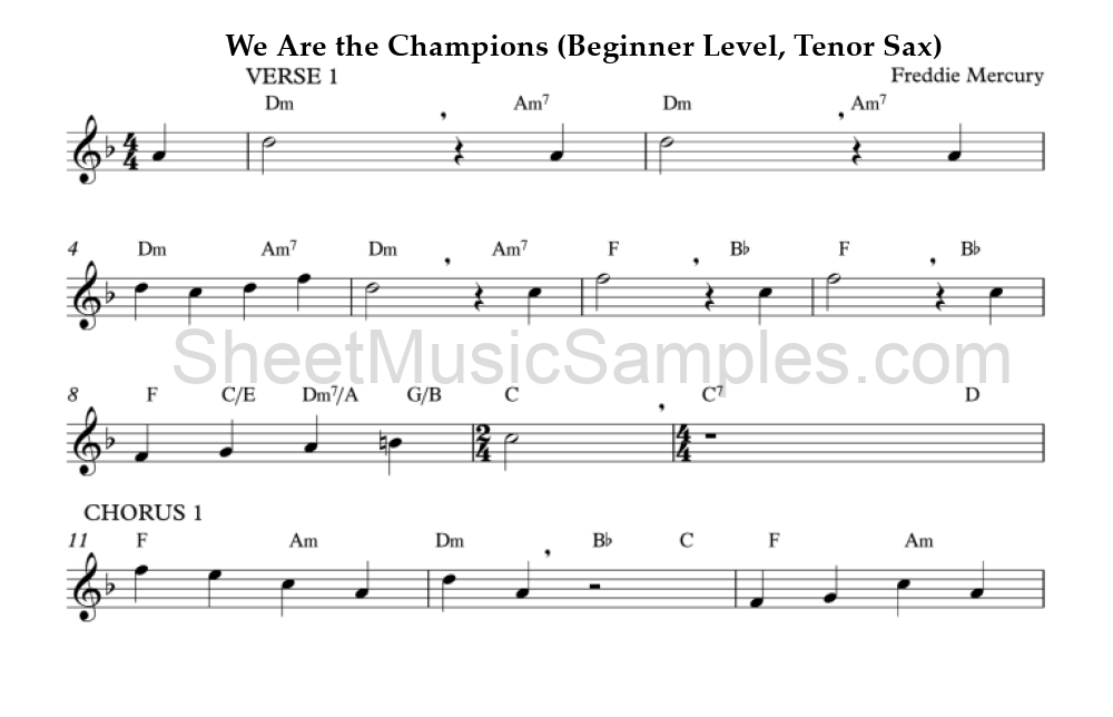 We Are the Champions (Beginner Level, Tenor Sax)