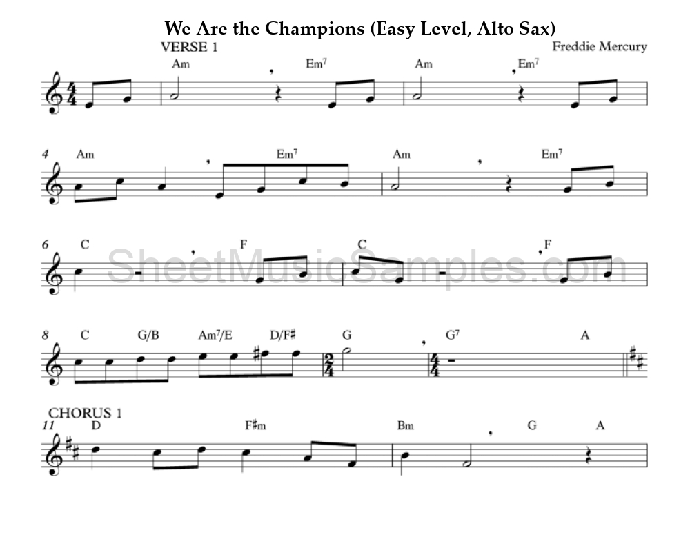 We Are the Champions (Easy Level, Alto Sax)