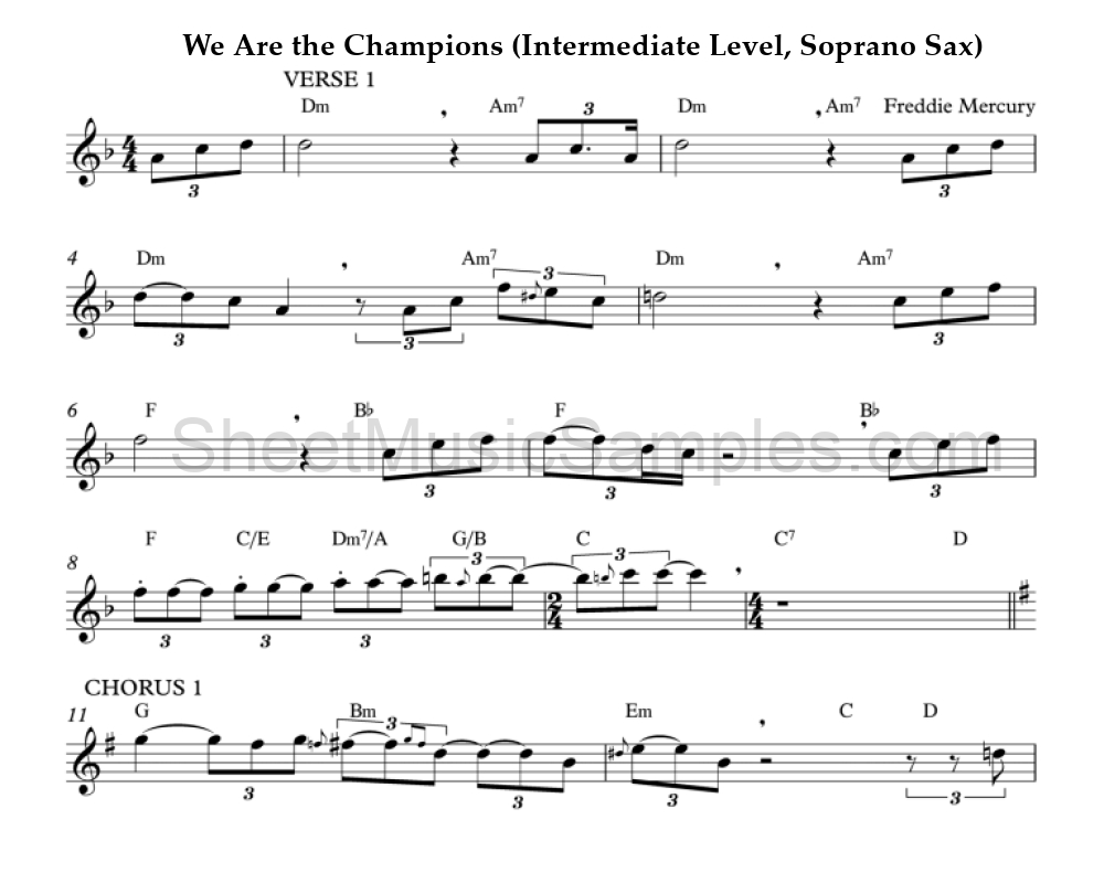 We Are the Champions (Intermediate Level, Soprano Sax)