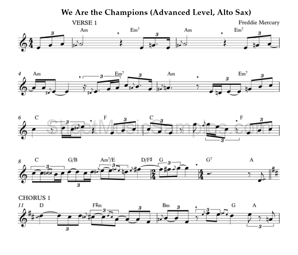 We Are the Champions (Advanced Level, Alto Sax)