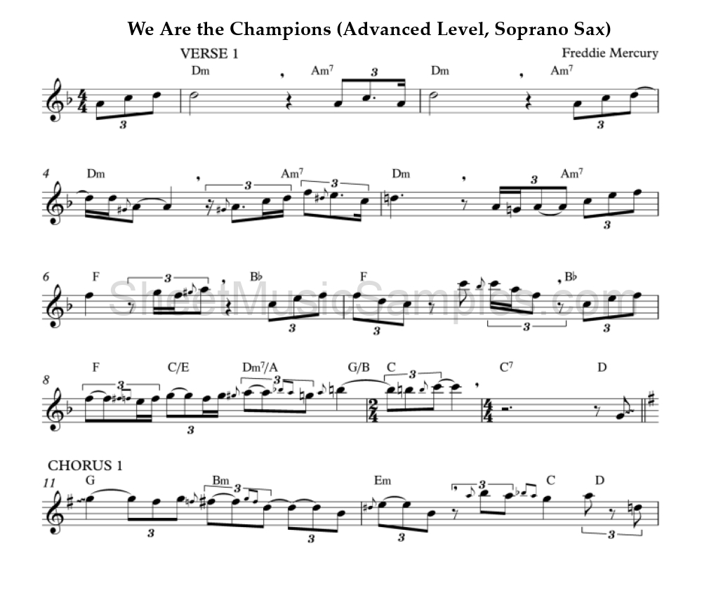 We Are the Champions (Advanced Level, Soprano Sax)