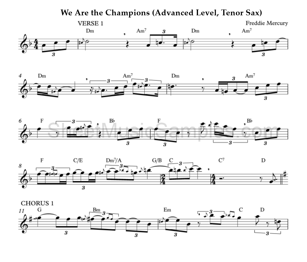 We Are the Champions (Advanced Level, Tenor Sax)