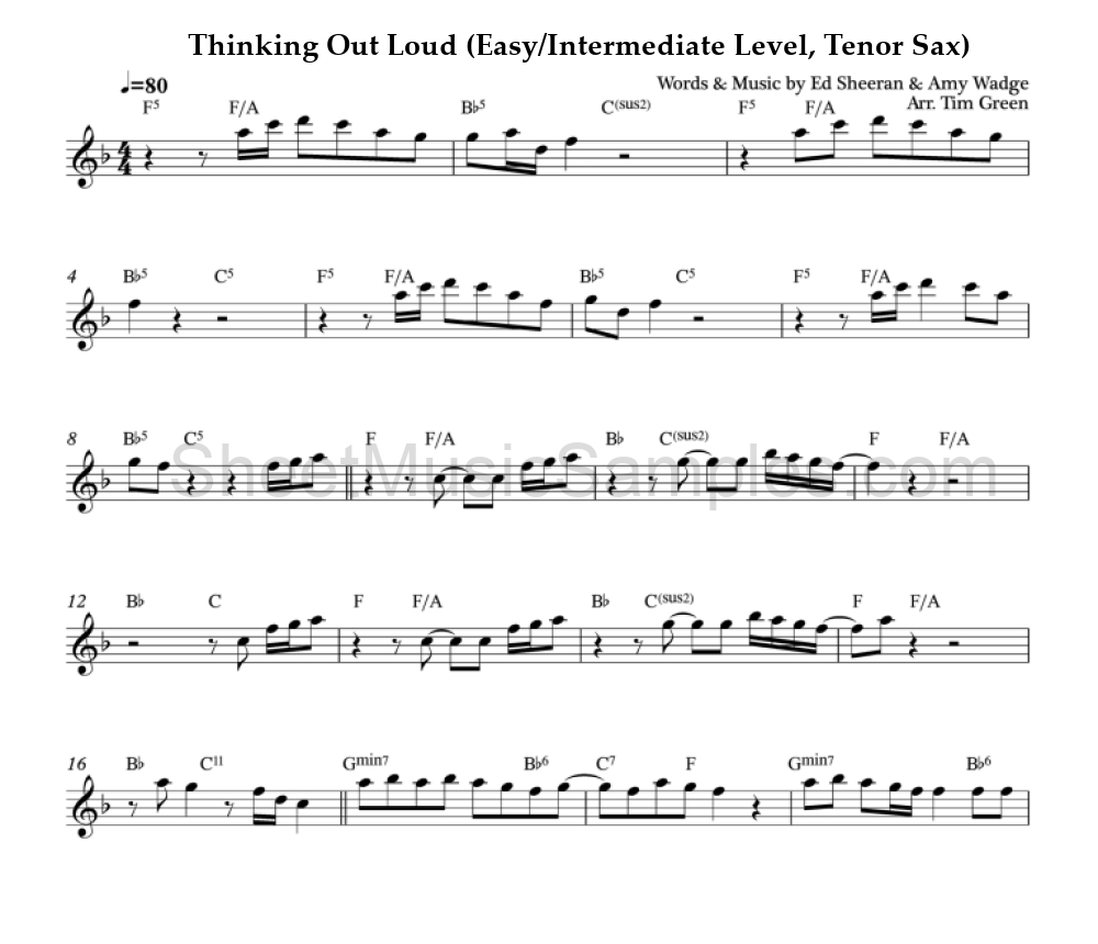 Thinking Out Loud (Easy/Intermediate Level, Tenor Sax)